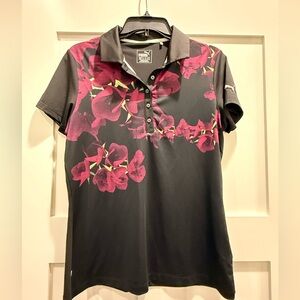 Puma Black Polo Shirt with Pink Floral Print